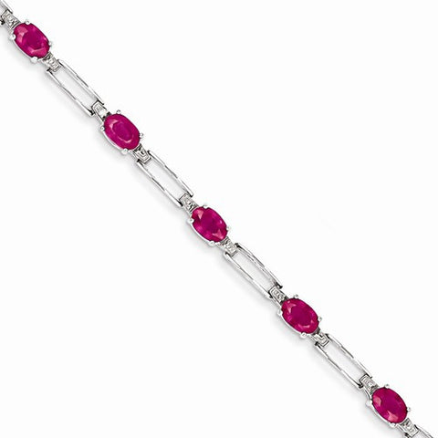 14K White Gold Diamond and African Ruby Gemstone Bracelet