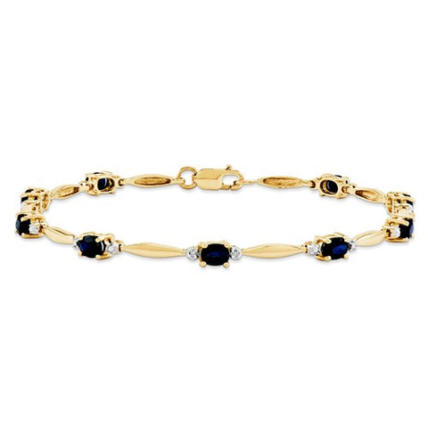 14K Yellow Gold Diamond and Sapphire Oval Bracelet