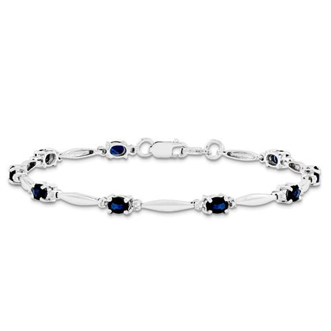 14K White Gold Diamond and Sapphire Gemstone Bracelet