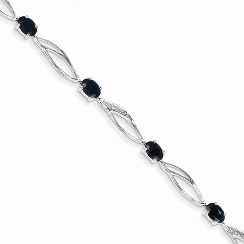 14K White Gold Diamond and Sapphire Gemstone Bracelet