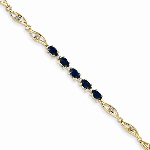 14K Yellow Gold Diamond and Sapphire Oval Bracelet