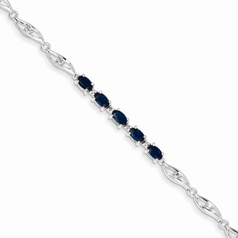 14K White Gold Diamond and Sapphire Gemstone Bracelet