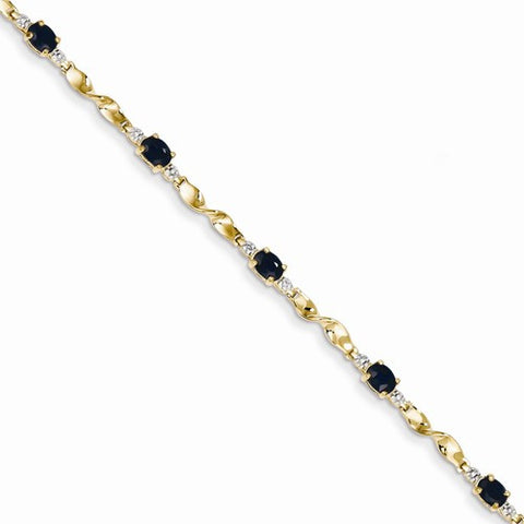 14K Yellow Gold Diamond and Sapphire Oval Bracelet