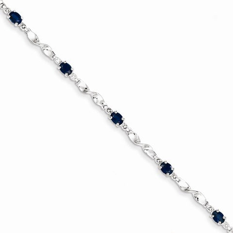 14K White Gold Diamond and Sapphire Gemstone Bracelet