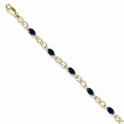 14K Yellow Gold Diamond and Sapphire Oval Bracelet