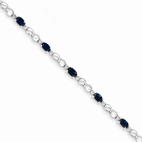 14K White Gold Diamond and Sapphire Gemstone Bracelet