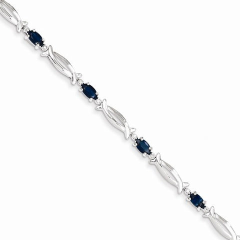 14K White Gold Diamond and Sapphire Gemstone Bracelet