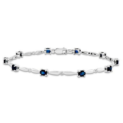14K White Gold Diamond and Sapphire Gemstone Bracelet