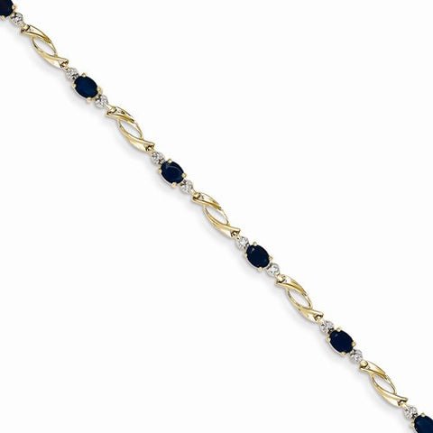 14K Yellow Gold Diamond and Sapphire Oval Bracelet