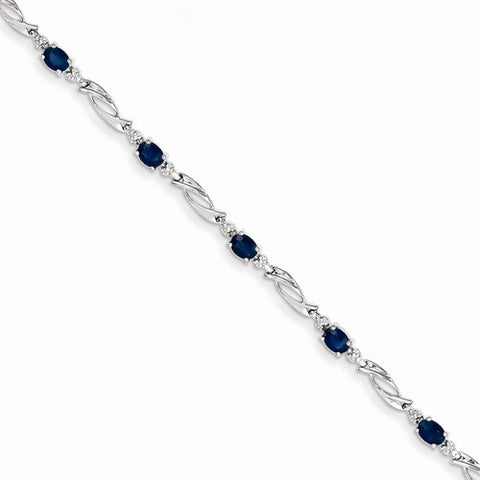 14K White Gold Diamond and Sapphire Gemstone Bracelet