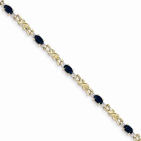 14K Yellow Gold Diamond and Sapphire Oval Bracelet
