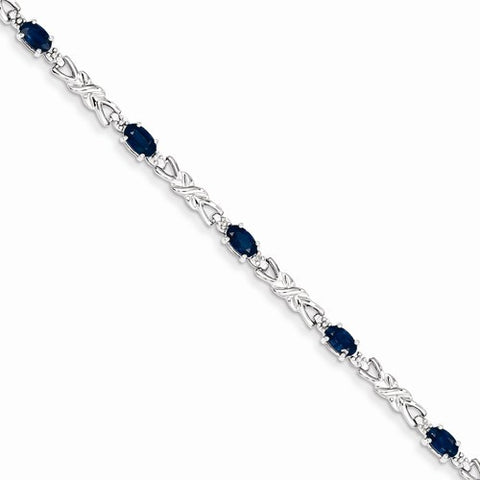 14K White Gold Diamond and Sapphire Gemstone Bracelet