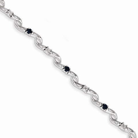 14K White Gold Diamond and Sapphire Gemstone Bracelet