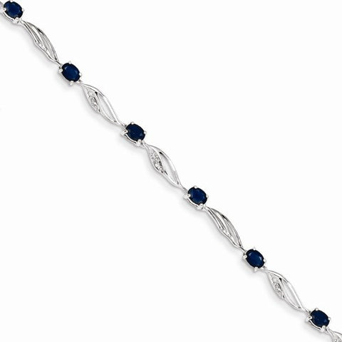 14K White Gold Diamond and Sapphire Gemstone Bracelet