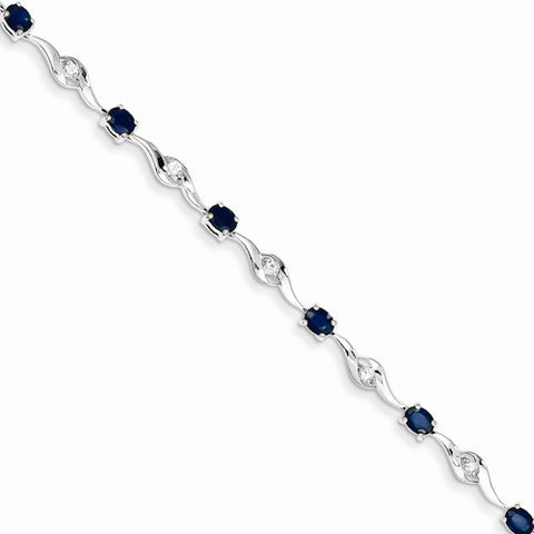 14K White Gold with White Sapphire and Sapphire Gemstone Bracelet