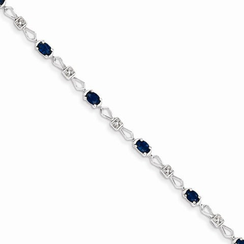 14K White Gold Diamond and Sapphire Gemstone Bracelet