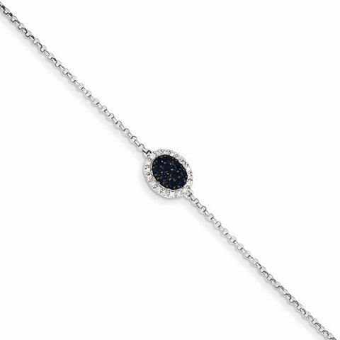 14K White Gold Diamond & Sapphire with Oval Bracelet