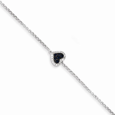 14K White Gold Diamond & Sapphire Heart within Bracelet