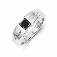14k White Gold Black Diamond Mens Ring