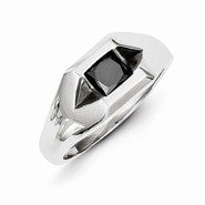 14k White Gold Black Diamond Mens Ring