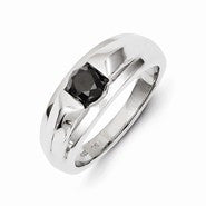 14k White Gold Black Diamond Mens Ring