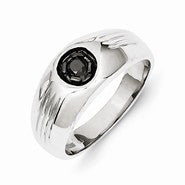 14k White Gold Black Diamond Mens Ring
