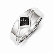 14k White Gold Black Diamond Mens Ring