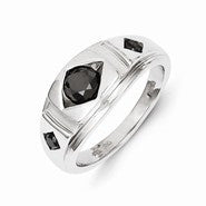 14k White Gold Black Diamond Mens Ring