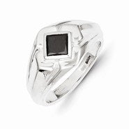 14k White Gold Black Diamond Mens Ring