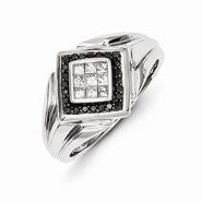 14k White Gold Black and White Diamond Men's Ring