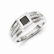 14k White Gold Black and White Diamond Men's Ring