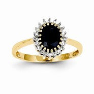 14k Yellow Gold Diamond and Dark Sapphire Ring
