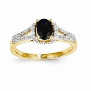 14k Yellow Gold Diamond & Sapphire Ring