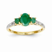 14k Yellow Gold Emerald & Diamond Ring