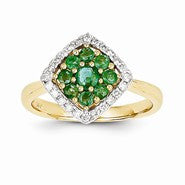 14k Yellow Gold Diamond & Emerald Ring