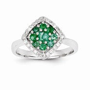 14k White Gold Diamond & Emerald Ring