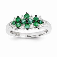 14k White Gold Diamond & Emerald Ring