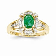 14k Yellow Gold Diamond & Emerald Ring