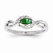 14k White Gold Diamond & Emerald Ring