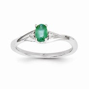 14k White Gold Diamond & Emerald Ring