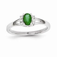 14k White Gold Diamond & Emerald Ring