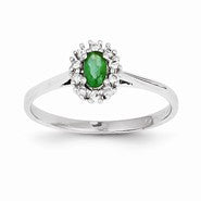14k White Gold Diamond & Emerald Ring