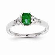 14k White Gold Diamond & Emerald Ring