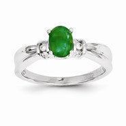 14k White Gold Diamond & Emerald Ring