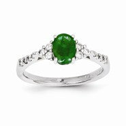 14k White Gold Diamond & Emerald Ring