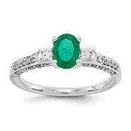 14k White Gold Diamond & Emerald Ring