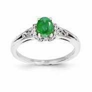 14k White Gold Diamond & Emerald Ring