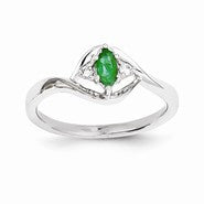 14k White Gold Diamond & Emerald Ring
