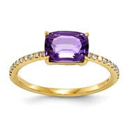 14k Yellow Gold Diamond and Amethyst Square Ring