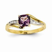 14k Yellow Gold Diamond and Amethyst Square Ring